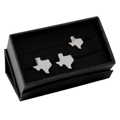 Silver Texas Cufflinks and Lapel Pin Gift Set