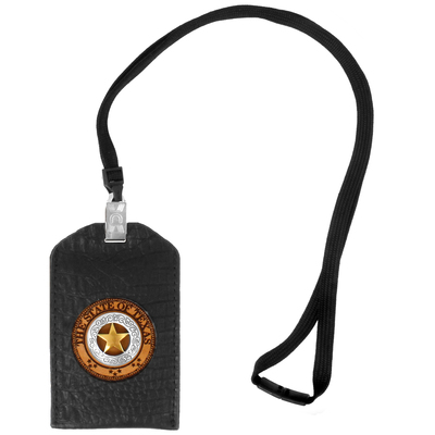 Black Lone Star Embossed Leather ID Badge Holder
