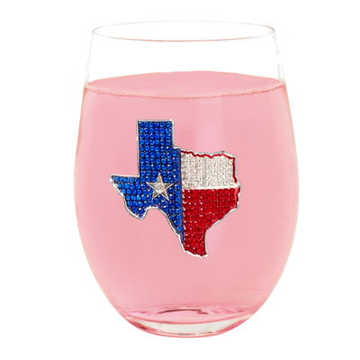 Jeweled Texas Shaped State Flag Stemless Wine Glass