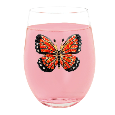 Jeweled Monarch Butterfly  Stemless Wine Glass