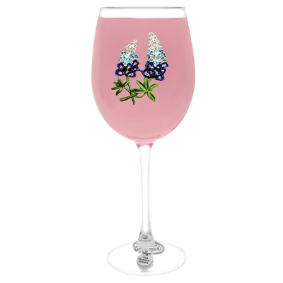 Jeweled Texas  Bluebonnets  Wine Glass