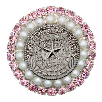 Texas State Seal Silver, Pearl, and  Pink Brooch
