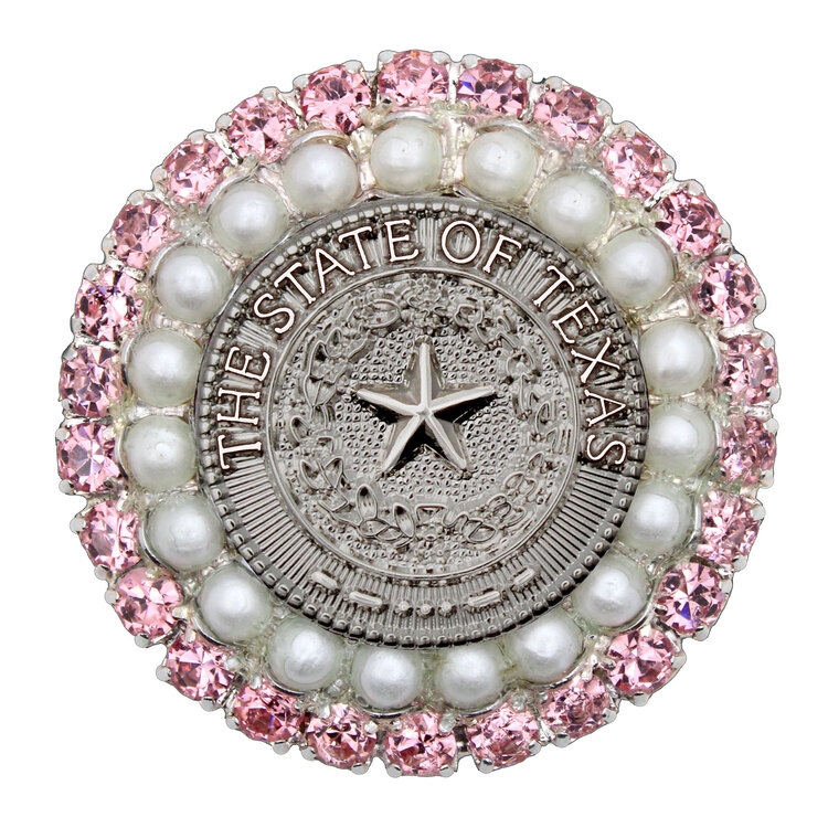 Texas State Seal Silver, Pearl, and  Pink Brooch