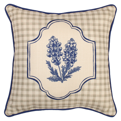 Texas Bluebonnet and Gingham  Pillow