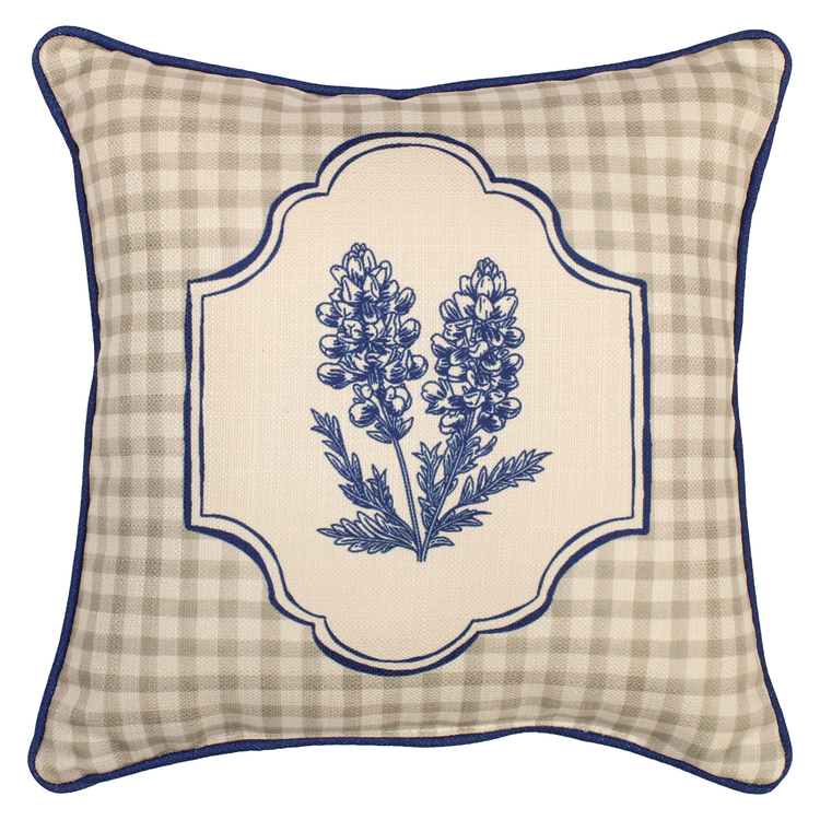 Texas Bluebonnet and Gingham  Pillow