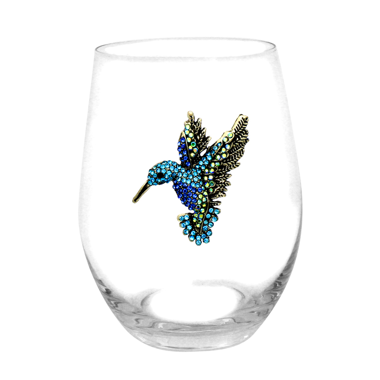 Hummingbird Jeweled Stemless Wine Glass