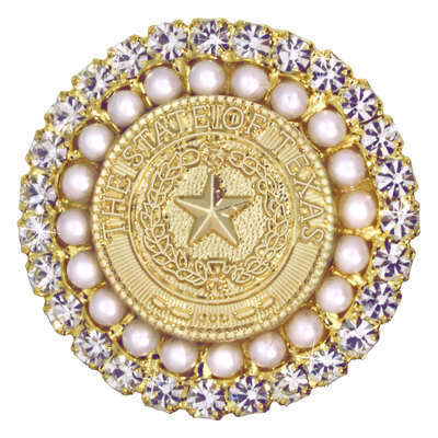 Texas State Seal Pearl and Crystal Gold-tone Brooch