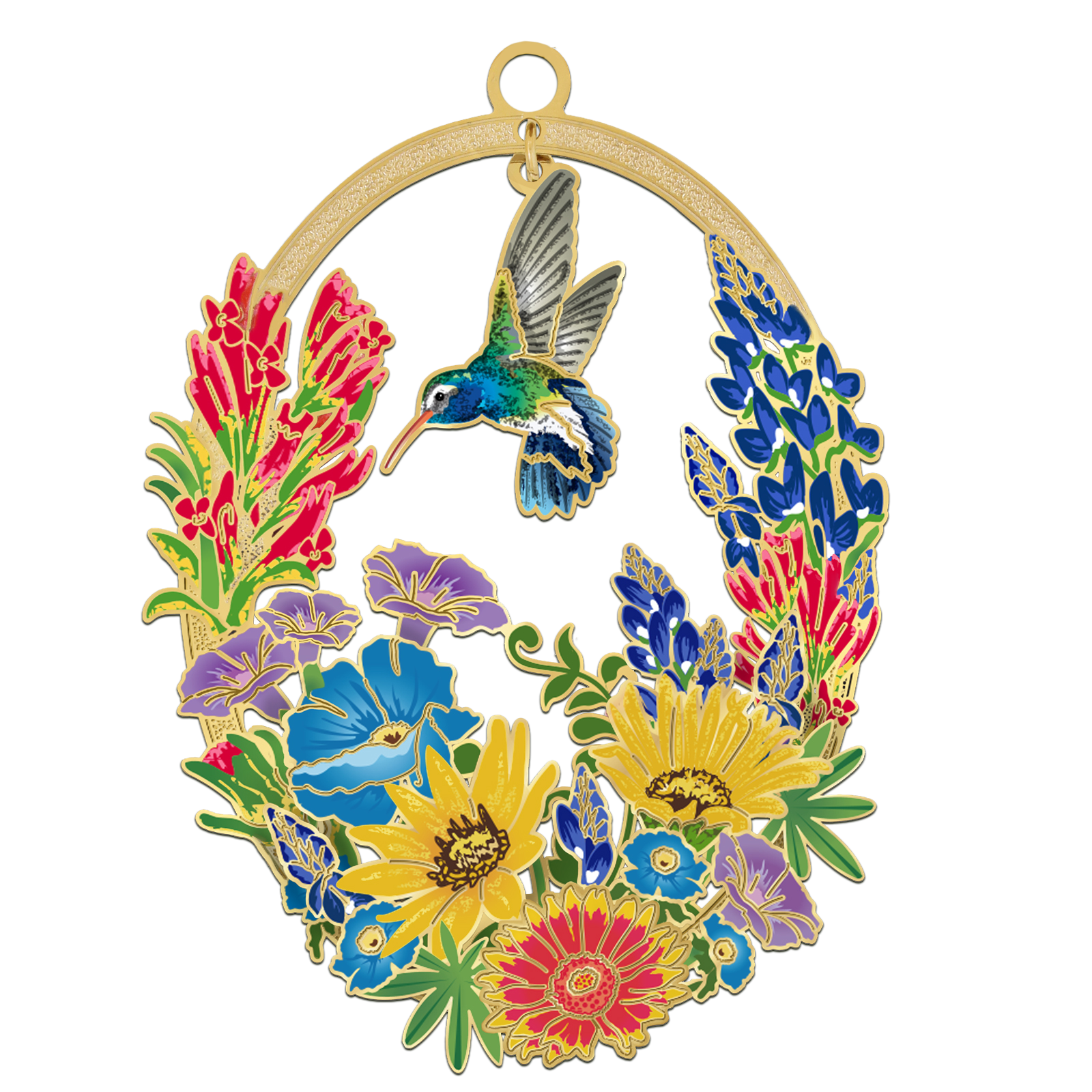 A Hummingbird in Wildflowers Ornament